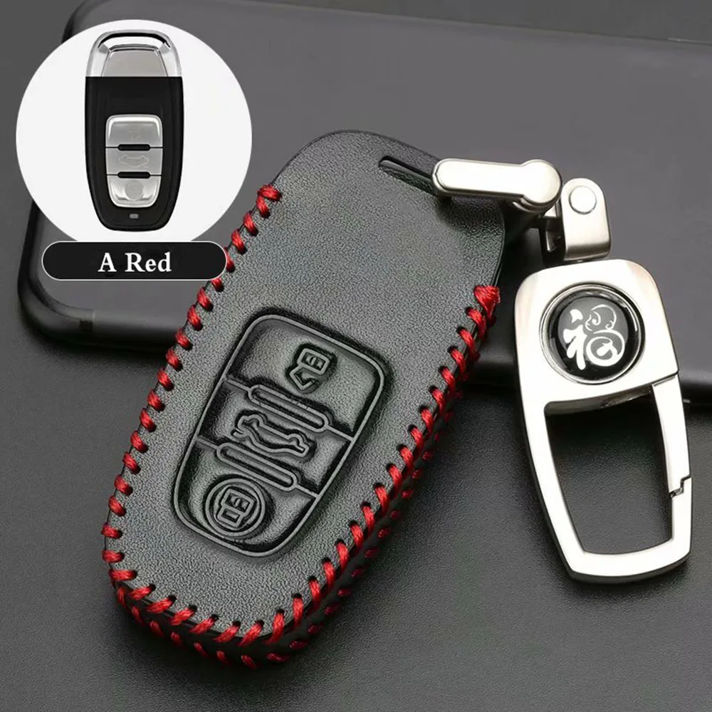 Высокое качество кожаный чехол для автомобильных ключей, чехол для Audi A4 B6 B8 B7 A6 C5 C6 C7 A3 A5 A2 A1 A7 Q3 Q5 Q7 TT R8 S6 S7 S8 RS4 RS6 ключ Cove - Название цвета: A Red