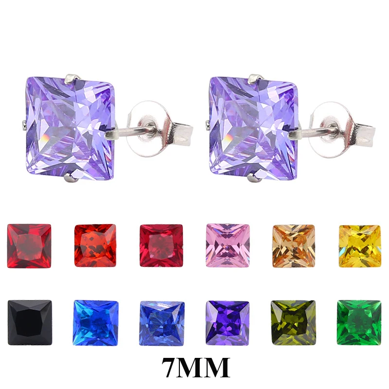 7 мм одна пара квадратным кубическим цирконием серьги-гвоздики для женщин 16 Цвет