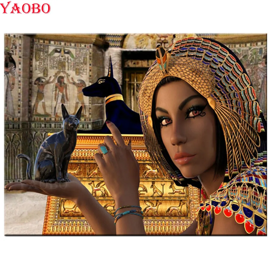 

5d round diamond painting full drill square diamant painting Egyptian woman diamond embroidery Sphynx cat Diy Mosaic Wall Decor