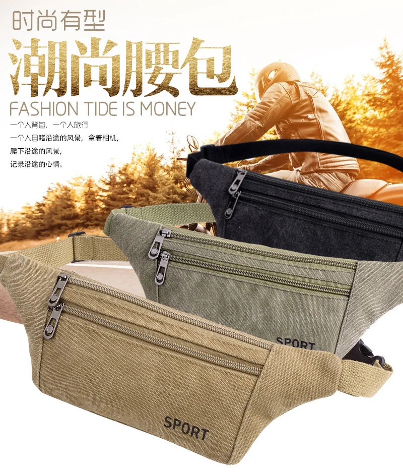 New Style Canvas Waist Pack Men Korean-style Waterproof Sports Waist Bag Women's Multi-functional Outdoor Casual Wallet Wholesal