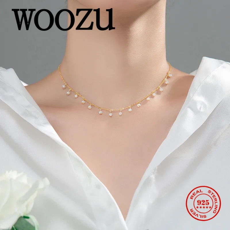 WOOZU реальные 925 стерлингового серебра натуральный пресноводный барочный жемчуг ожерелье из циркона