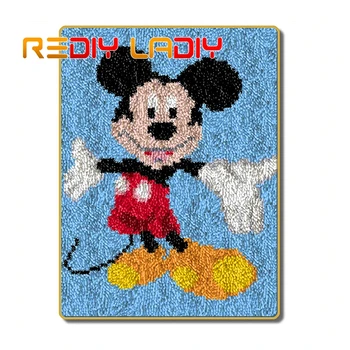 

Latch Hook Kits Make Your Own Rug Happy Mickey Crocheting Cushion Mat DIY Carpet Rug Acrylic Yarn Printed Canvas Hobby & Crafts