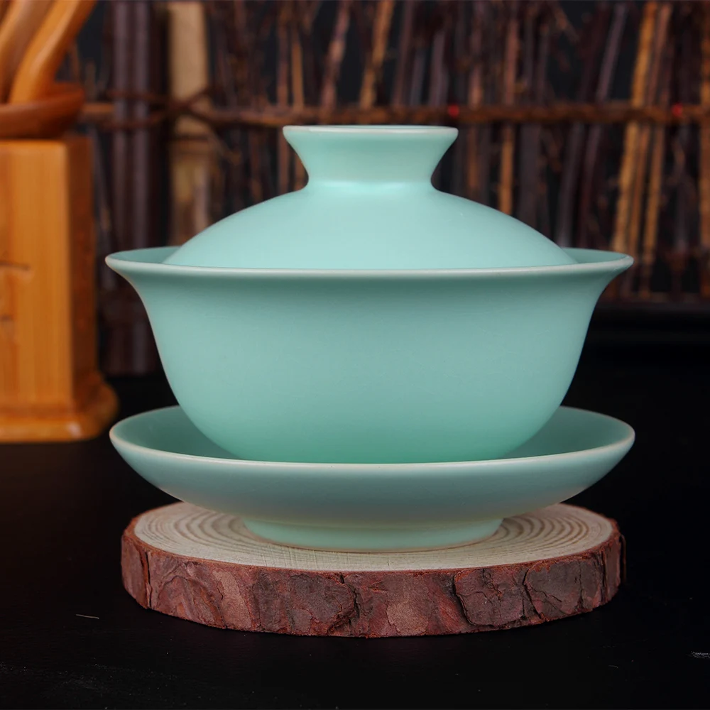 

[GRANDNESS] Chinese Traditional Tea Set Ruyao Gaiwan Celadon Gongfu Tea Set Tureen Cup Bowl Gaiwan 150ml Gaiwan Tea Set Ru Kiln