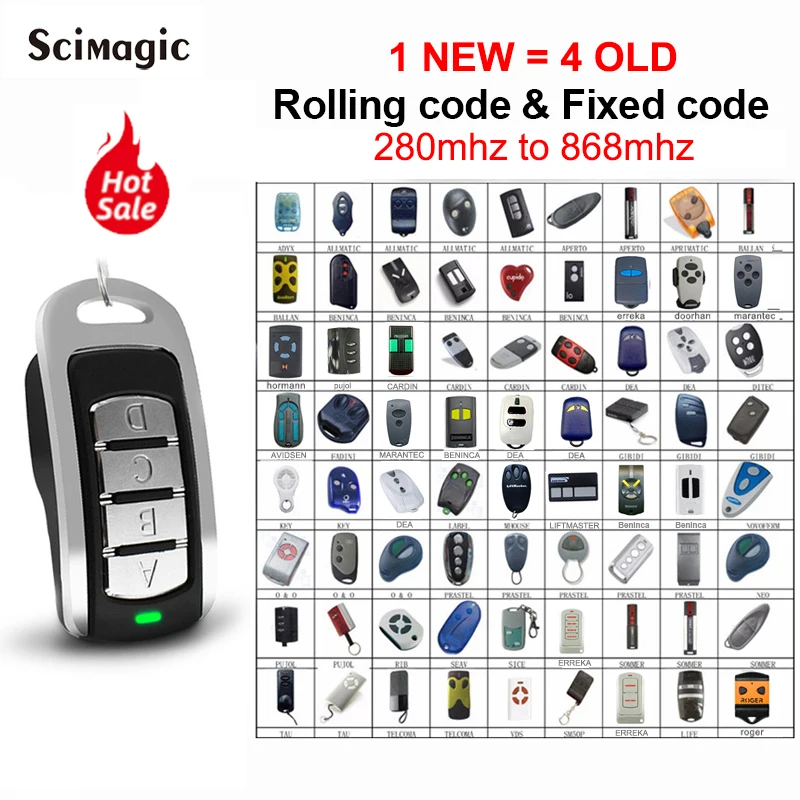 4 in 1 Garage Remote Multi Frequency 287-868MHz Clone 434.42mhz 868.35mhz 433.92 Gate Control Command Key Fob Transmitter