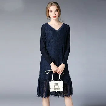 

LANMREM 2020 new spring and summer full sleeves lace hollow out tassels pullover loose dress female vestido WK75417XXXXL