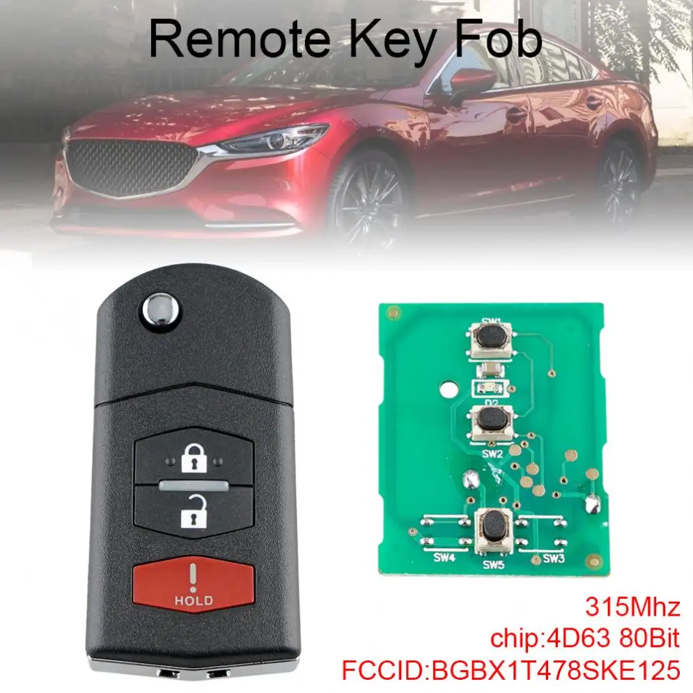 315Mhz 2+1 Buttons Replacement Remote Car Key Fob with 4D63 80Bit BGBX1T478SKE125 Fit for Mazda 2 5 CX-7 CX-9 | Автомобили и