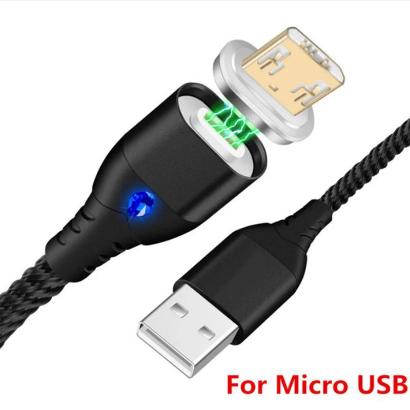 Магнитный кабель KSTUCNE Micro usb type C для iPhone, кабель Lightning, 1 м, 3 А, быстрая зарядка, USB-C, type-C, магнитный кабель для зарядки телефона - Тип штекера: Black