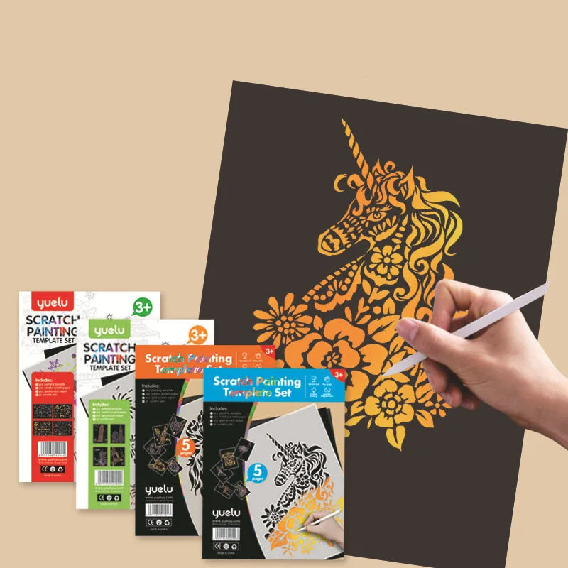 

21*29 CM DIY Manual Scratch Painting Craft Art Creative Realistic Animal Famous Landscape Building Scraping Copying Stencil Toys