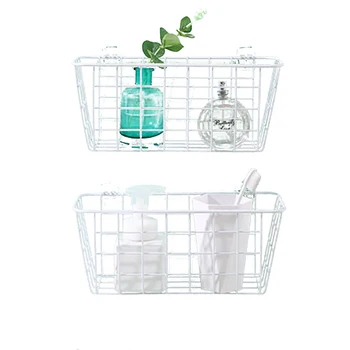 

Kitchen Bathroom Iron Rectangular Hanging Basket Storage Basket Rack Storage Box (White / Black)