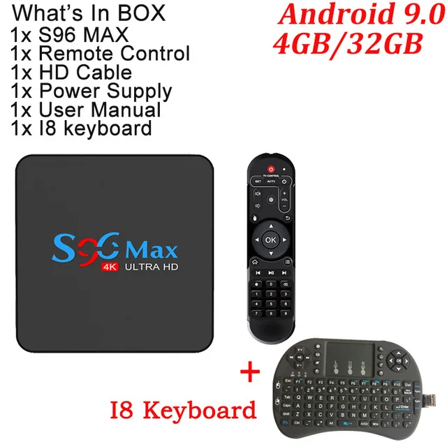 S96 MAX Android 9,0 ТВ-приставка 4 Гб ОЗУ 32 Гб смарт-медиаплеер RK3318 Четырехъядерный 4k HDR USB 3,0 H.265 HEVC 5 ГГц двойной wifi телеприставка - Цвет: S95MAX with I8