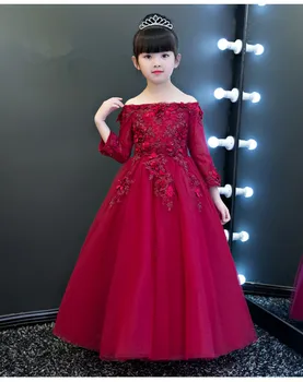 

Off Shoulder Flower Girl Dress Beads Flower Lace Girls Prom Gown for Party Evening Princess Wedding Toddler Girl Pageant Clothes