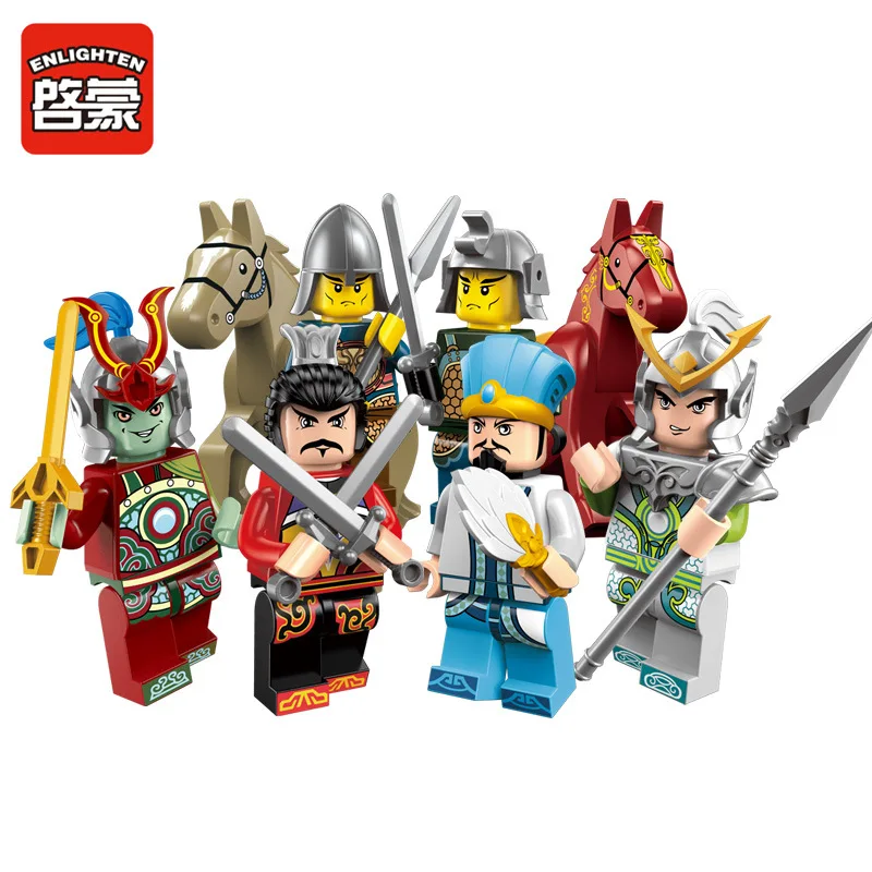 

ENLIGHTEN Three Heroines Cavalry War Horses Educational Assembled Fight Inserted Plastic Building Blocks Were CHILDREN'S Toy 150