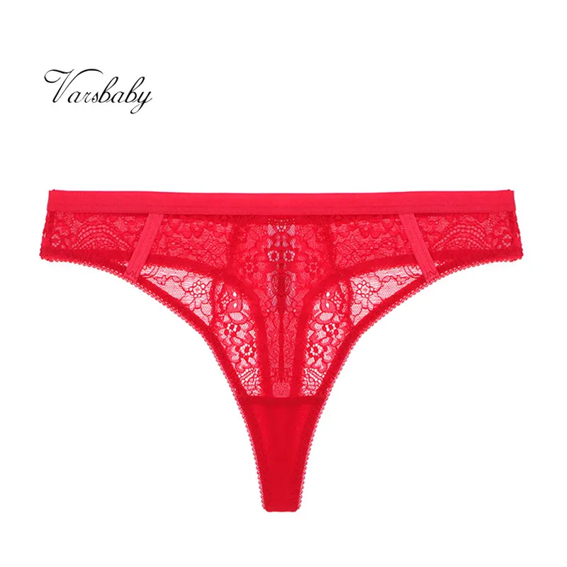 

Varsbaby sexy floral lace low-rise thongs breathable underwear S M L XL black and big red panties