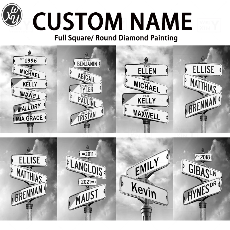 5D DIY Diamond Painting Custom Name Date Of Birth Full Square/Round Mosaic Embroidery Road Sign Cross Stitch Anniversary Gift