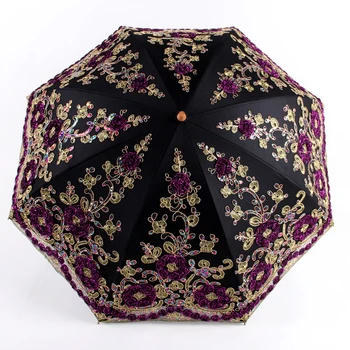 

Craft Lace Sunshade Umbrella Sun Women Double Layer Black Coating European Embroidery Umbrella 10K Parsol For Women