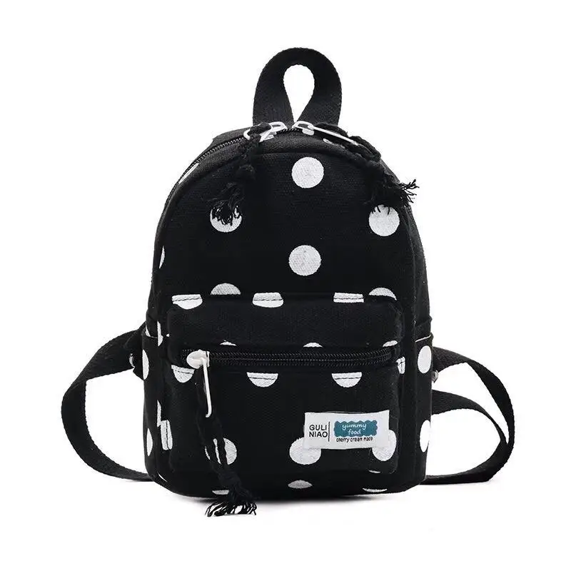 canvas Children's school bags Korean lovely wave point Leisure travel backpack for children Cartoon children small backpack - Цвет: black