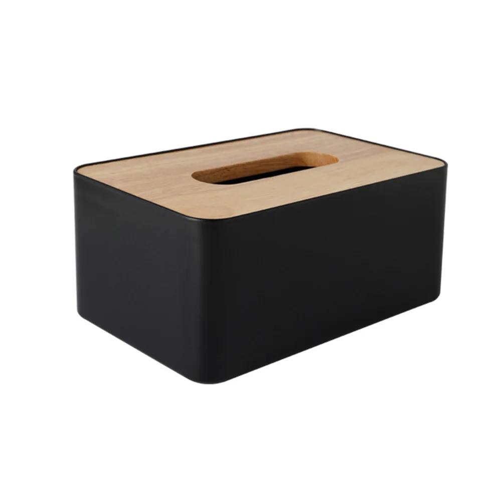 

With Phone Holder Wooden Cover Cotton Pads Roll Paper Seat Tyle Home Office Black Tissue Box Modern Storage Case Canister