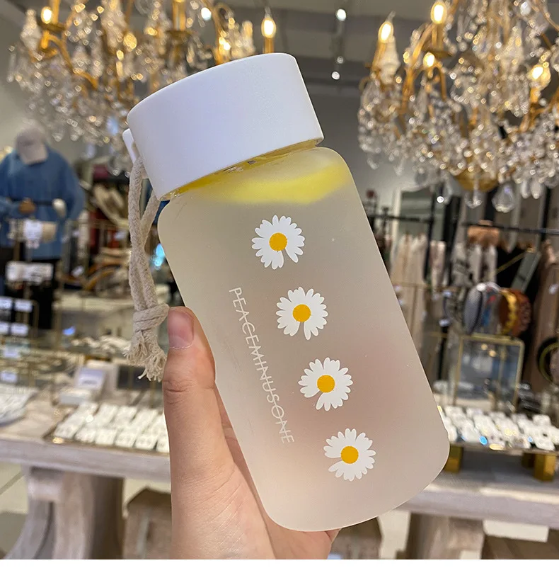 Kawaii Daisy Frosted Glass Bottle (500ml)