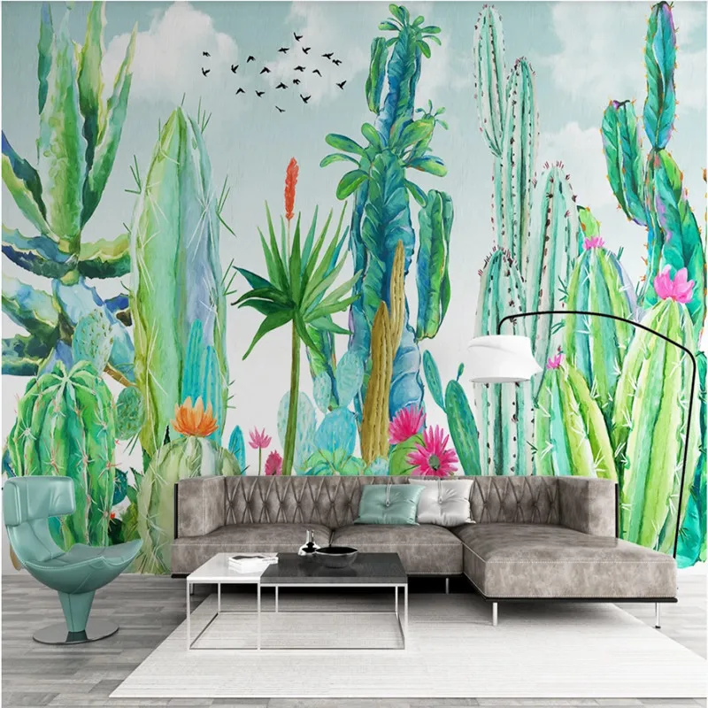 Нордическая тропическая растительная стенная роспись настенная бумага 3D Ручная роспись Акварельная Зеленый Кактус фото настенная бумага s для гостиной спальни стены 3D