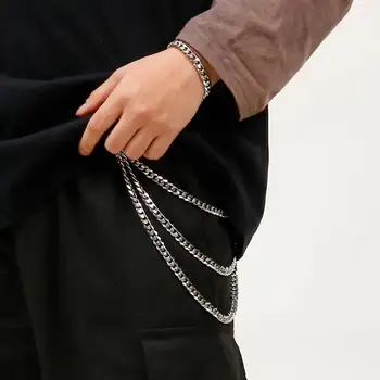 

9mm Men Three Strands Cuba Biker Link Key Jean Wallet Chain 3 Layer Waist Punk Hook Silver Trousers Pant Belt Chain Jewelry