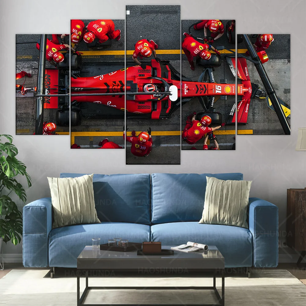 YANFFEN Charles F1 Ferrari Stop Quadro su Tela 5 Pannelli su Tela Wall Art Living Room Home Decor Poster Moderni Soggiorno Dipinti Decorativa Tela HD Print