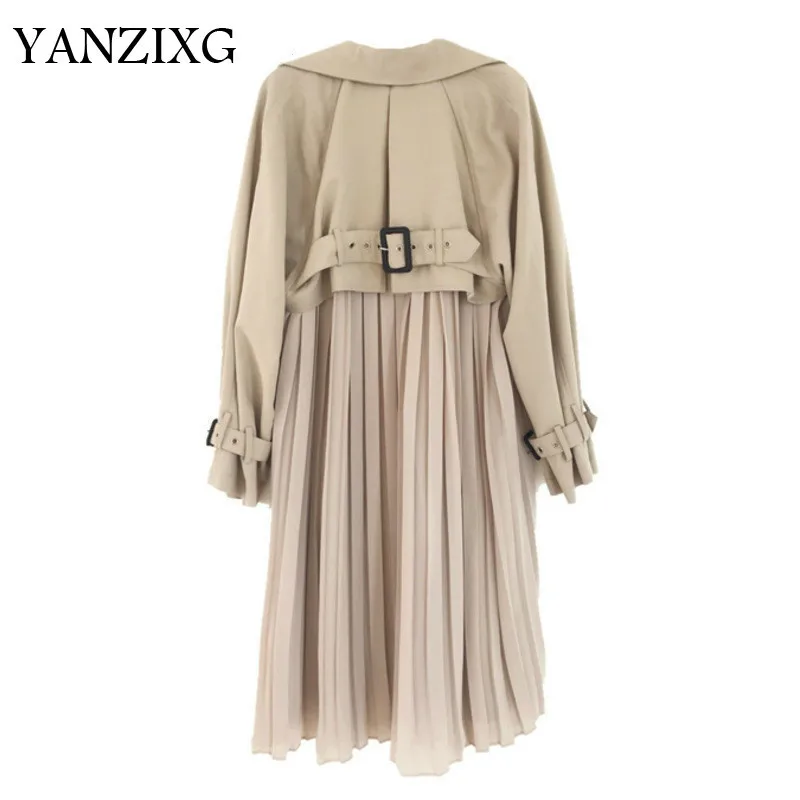 

Pleated Back Belts Windbreaker Female 2019 New Spring Autumn Personality Turn-down Collar Women Long Fund Coat Z761