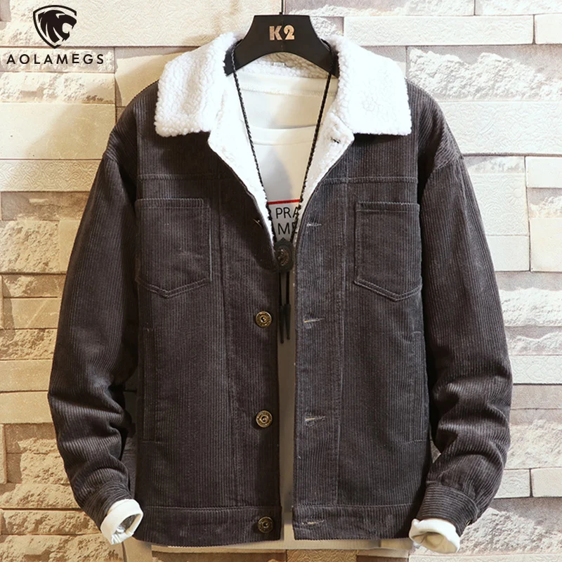 

Aolamegs Winter Jacket Men Plus Velvet Coat Warm Outwear Harajuku Simple Solid Color Fashion Casual Retro Style Jacket Winter