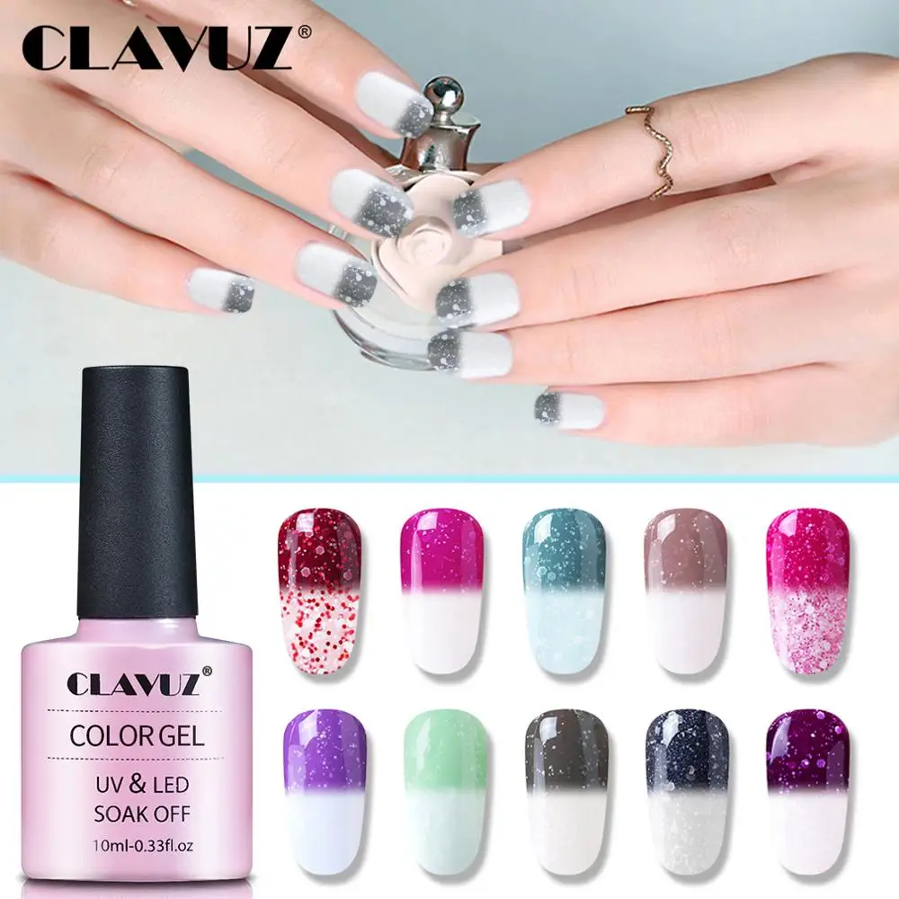 

CLAVUZ 10ml Winter Snowy Thermal Changing Color Nail Gel Polish UV LED Lamp Semi Permanent Chameleon Varnish Lacquer 30 Colors