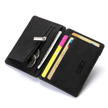 Ultra Thin New Men Male PU Leather Mini Small Magic Wallets Zipper Coin Purse Pouch Plastic Credit Bank Card Case Holder