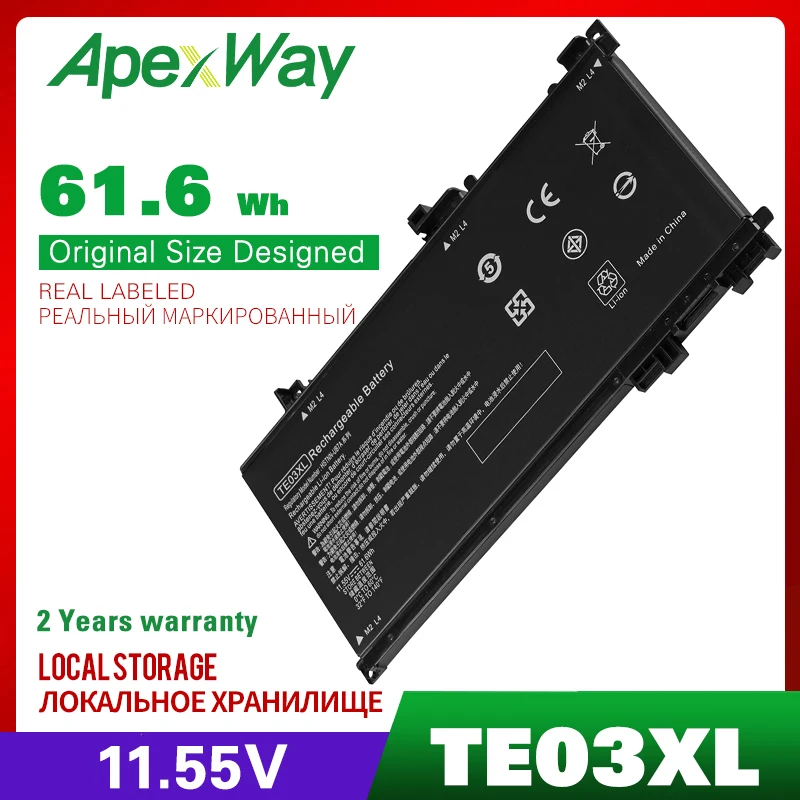 Apexway TE03XL Аккумулятор для ноутбука HP OMEN 15 TPN-Q173 15-bc011TX 15-bc012TX 15-bc013TX 15-bc014TX 15-bc015TX AX017TX |