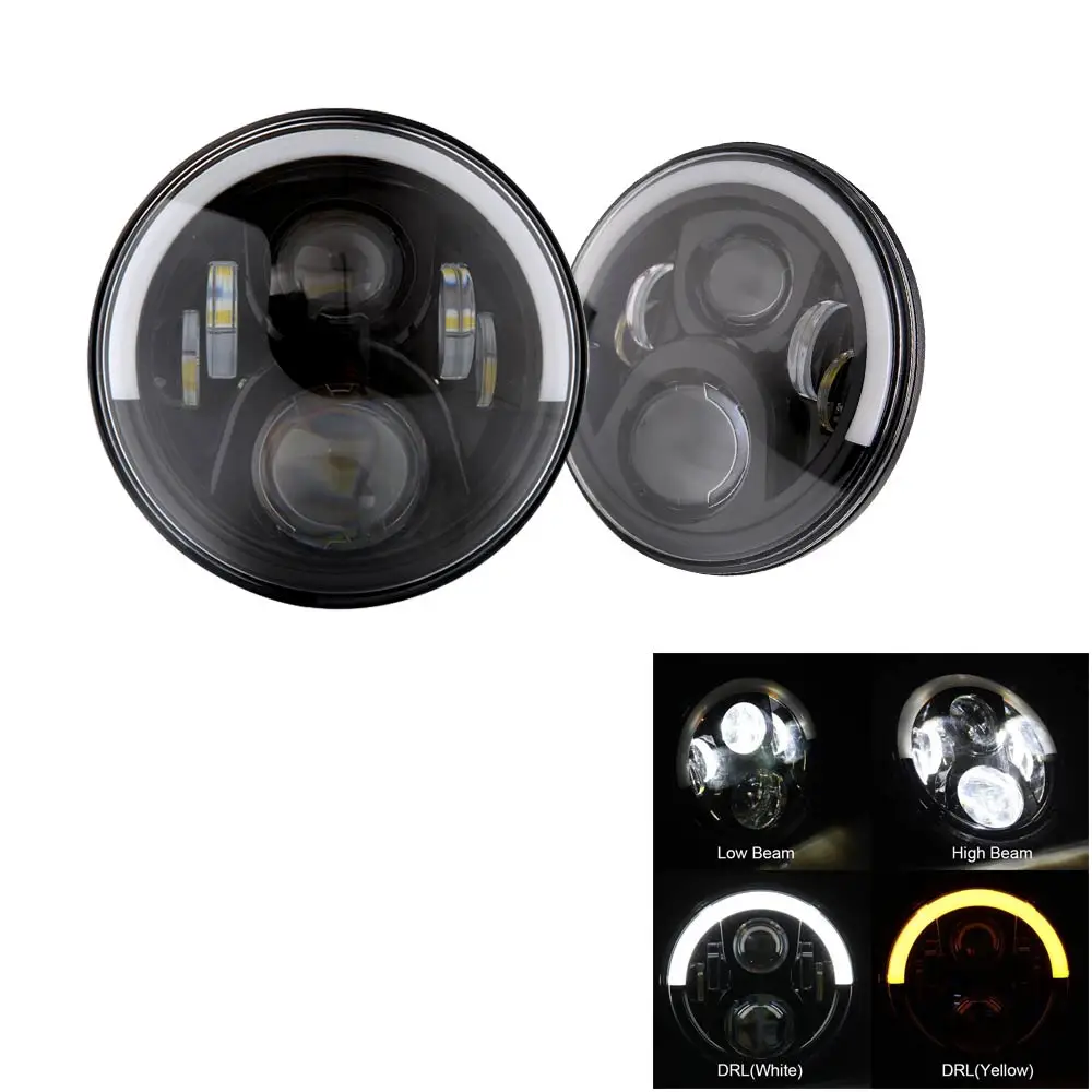 50w black with halo 2 шт. " светодиодный DRL фары 4x4 7 дюймов круглые halo Фары для Jeep JK ваз 2121 Лада Нива 7" светодиодный налобный фонарь с янтарным указателем поворота - Цвет: 50w black with halo