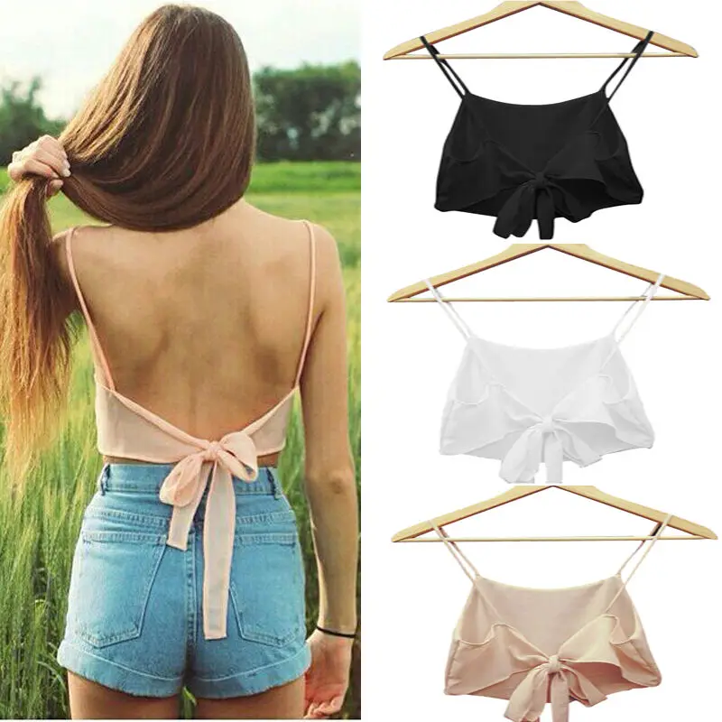 

Summer Women Back Bandage Bowknot Short Vast Top Sexy Backless Strap Tank Tops Sleeveless Camisole Streetwear