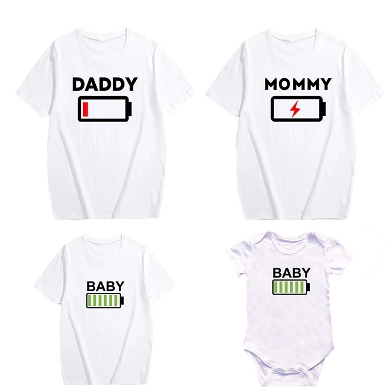 Cut Price Matching Outfit T-Shirt Battery Daddy Family-Look Girl Baby-Boy-Girl Mommy Me Mom Boy y9VKM3zbkX7