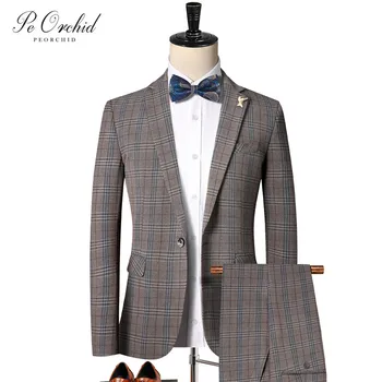 

PEORCHID 2020 Latest Coat Pant Design Herringbone Suits Men Korean Style Wedding Tuxedo For Men Business Formal Dress Groom Suit