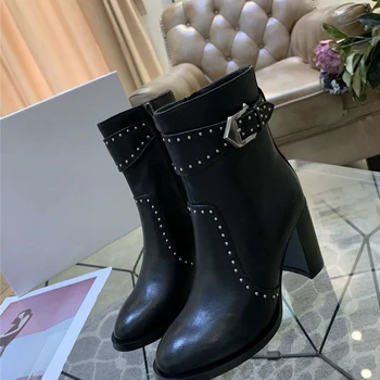 

Luxury Brand Genuine Leather Short Boots Women Rivets Martin Boots Women Gladiator Sandals Women Zapatos Mujer Designer