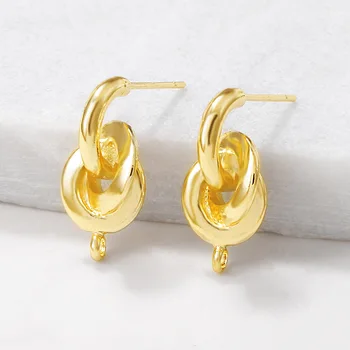 

4PCS 9x20MM Hole 2MM 24K Gold Color Plated Brass Knot Stud Earrings High Quality DIY Jewelry Making Findings