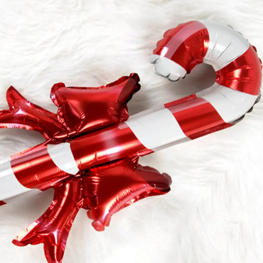 10pcs Inflatable Santa Claus Walking Stick Handheld Foil Candy Cane Balloons Xmas Tree Hanging Ornaments Xmas New Year Decor