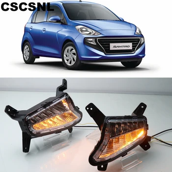 

CSCSNL 1Pair LED fog lamp DRL Daytime Running Lights with Yellow Turn signal light drl for Hyundai Santro 2018 2019