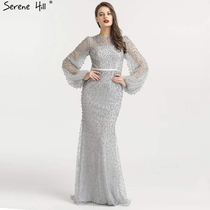 Мусульманский длинный рукав в арабском стиле бисером Русалка вечернее платье