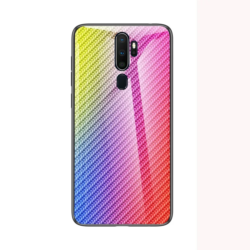 Для Oppo A9 A5 чехол для телефона Премиум углеродного волокна из закаленного стекла жесткая задняя силиконовая рамка чехол для Oppo reno 2