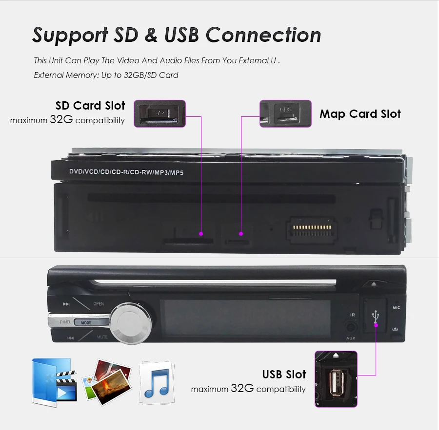 Cheap Universal 1 din Android 9.0 Quad Core Car DVD player GPS Wifi BT Radio BT 2GB RAM 32 GB ROM Steering wheel RDS 3