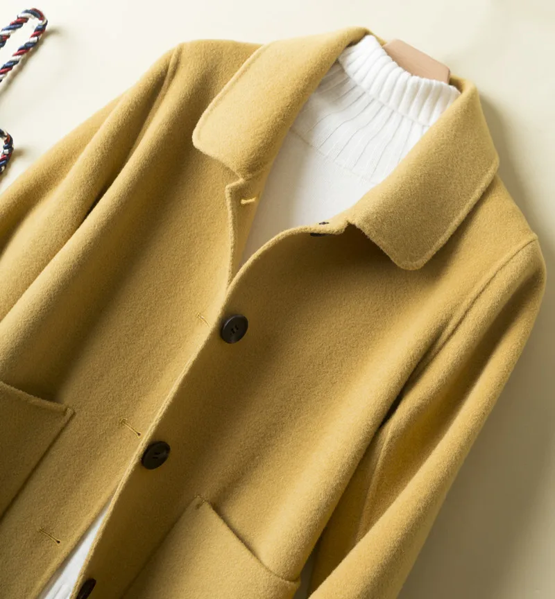 

Wool New 2020 Coat Female Spring Fall Double-sided Long Coat Black Yellow Jacket Korean Ladies Coats 0714 KJ2394 s