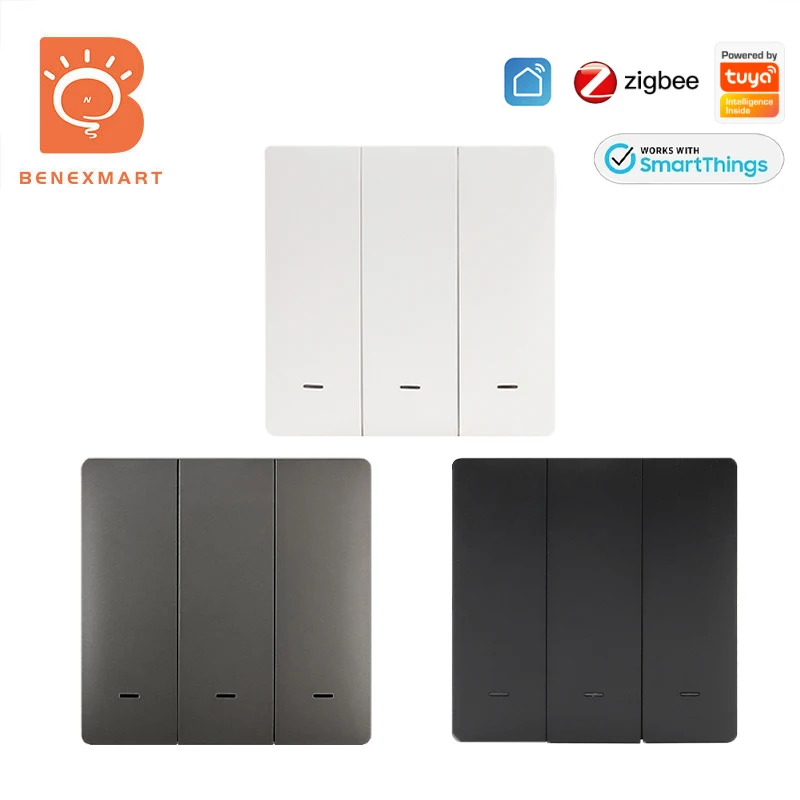 Benexmart Wireless Scene Switch Zigbee Push Button Tuya Smartthings 1 2 3 4 Gang Remote Control Smart Device Black Gray | Обустройство
