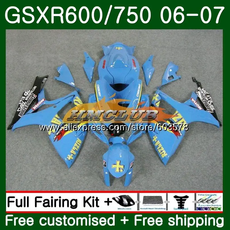 Средства ухода за кожей для SUZUKI GSXR 750 600 GSX R600 GSX-R600 06 07 6CL. 57 GSXR600 06 07 GSXR-750 K6 GSXR750 2006 2007 Обтекатели Горячая rizla Blue