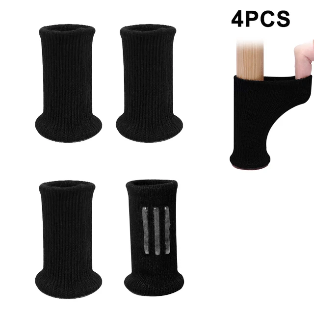 Knitted Table Chair Leg Socks Caps Sofa Stool Leg Cover Non Slip Furniture Feet Pads Hardwood Floor Protector Reduce Noise Black