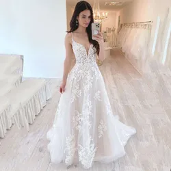 Vintage Champagne Lace Wedding Dresses 2022 A Line Spaghetti Straps Zip Back Country Bridal Gowns V Neck Rerto Marriage Party
