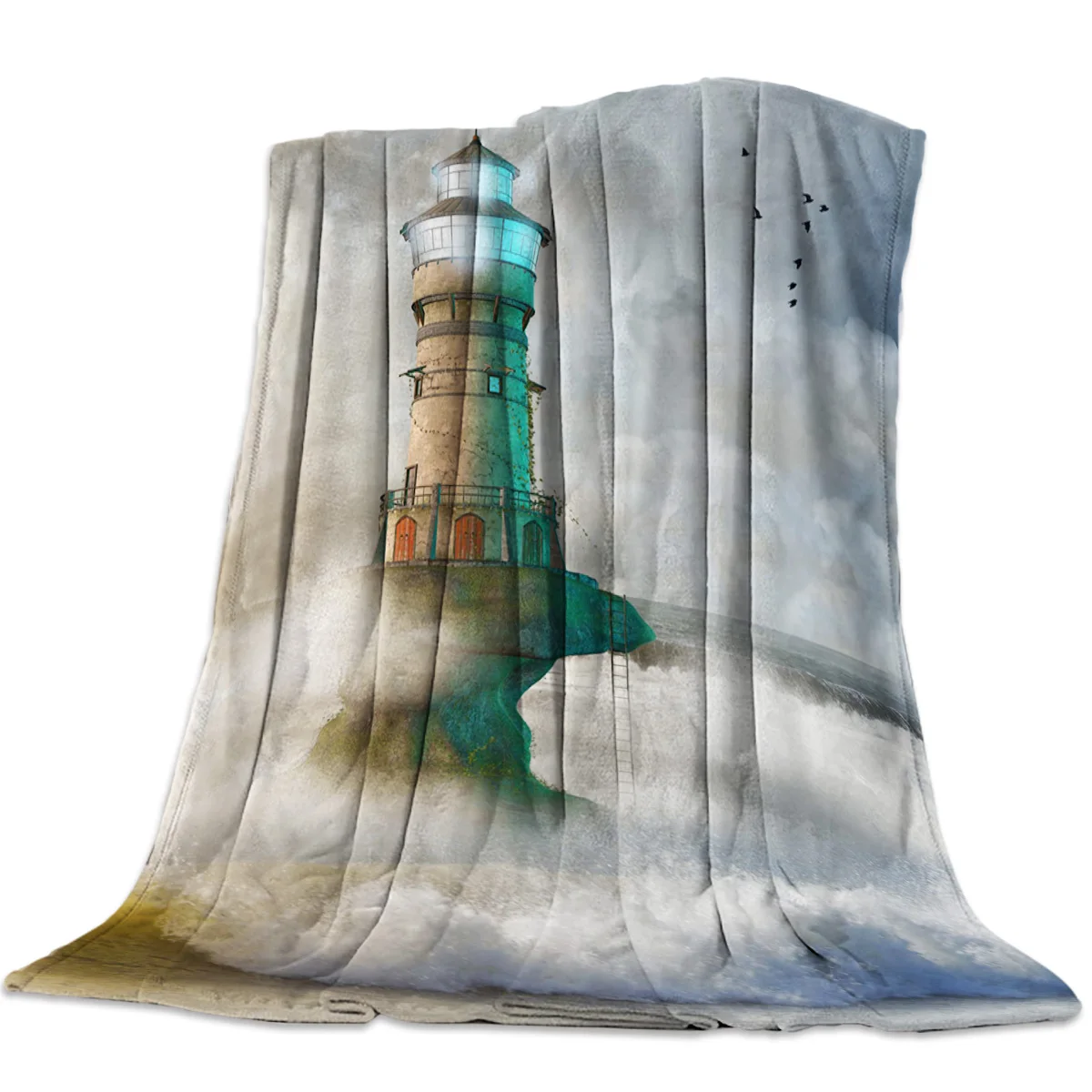 Magic Landscape Lighthouse Clouds In The Ocean Blankets Throw Cover Fleece Comfort Warm Room Couch Home Bedspread Blanket