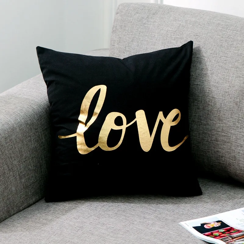 Love Black And White Bronzing Cushion Decorative Pillows Gold Foil Geometric Pillowcase Home Decor Sofa Throw Pillow 17*17inch 5