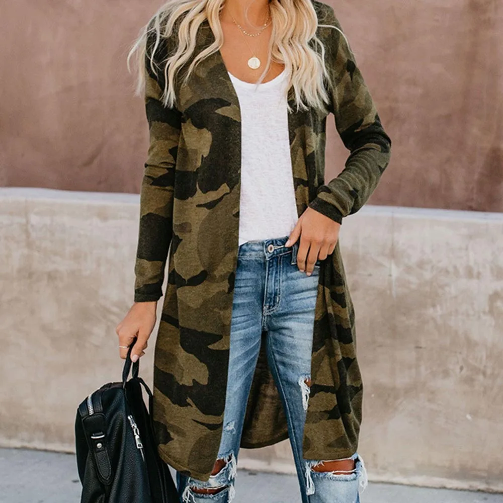 Women Trench Coat Plus Size Autumn Fashion Leopard Print Kintted Loose Long Cardigan Office Ladies Causal Retro Outwear