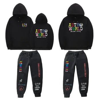 

TRAVIS SCOTT ASTROWORLD Smiley World Hoodies Sets Fleece Hoodie pants Men Women Tracksuit homme Sweatpants Suit